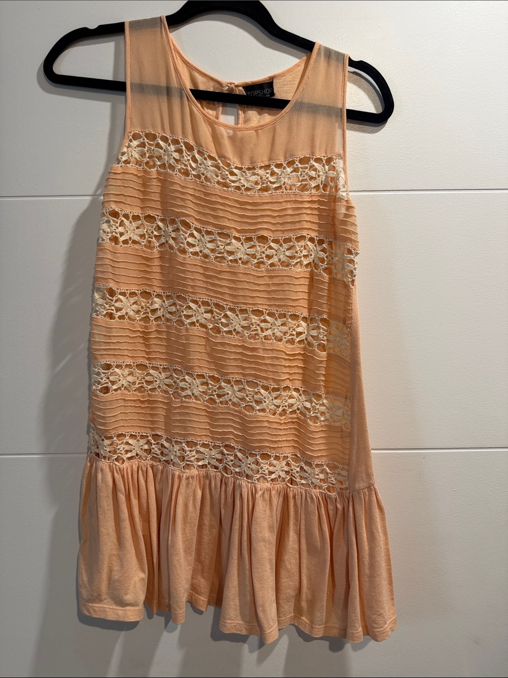 Topshop Peach Lace-Detail Sleeveless Dress